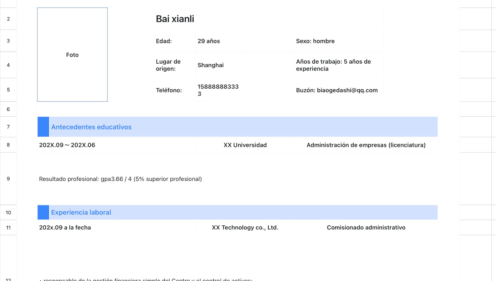 Plantilla administrativa azul